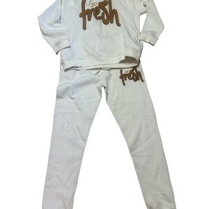 Evolution in Design “So Fresh” 2 Piece Jogger Sweat Set - White/Tan - Size 2 XX